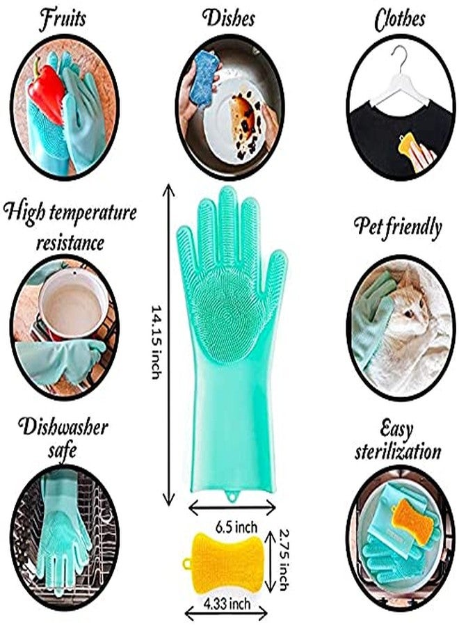 Bagonias Silicone Dish Washing Gloves - Silicon Cleaning Gloves for Kitchen, Pet Grooming - Great for Washing Dishes, Cars, Bathrooms, Floor Cleaning (Multicolor, 1 Pair) - Image 3